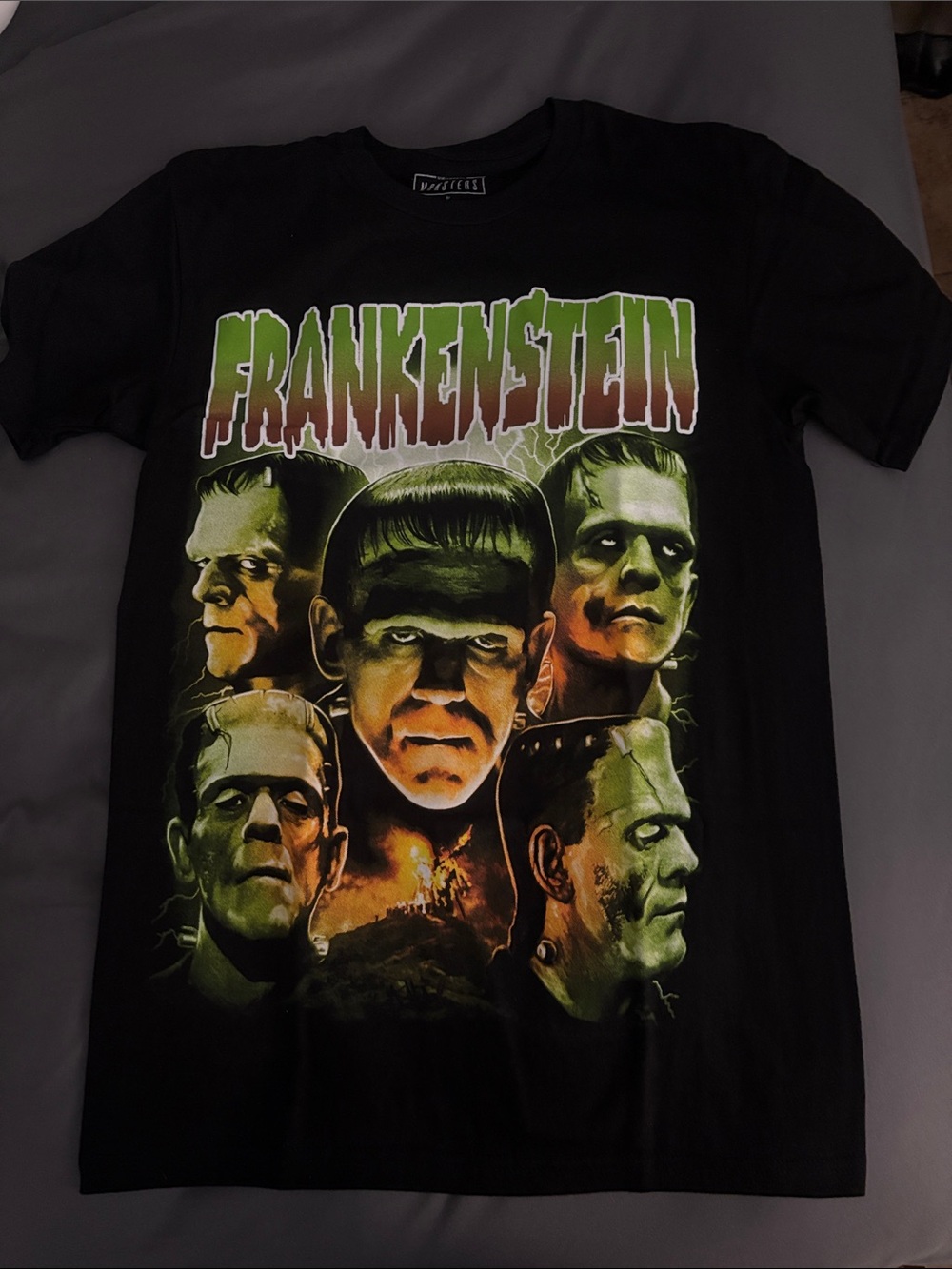 Frankenstein Graphic Tee in Black with Green Accents